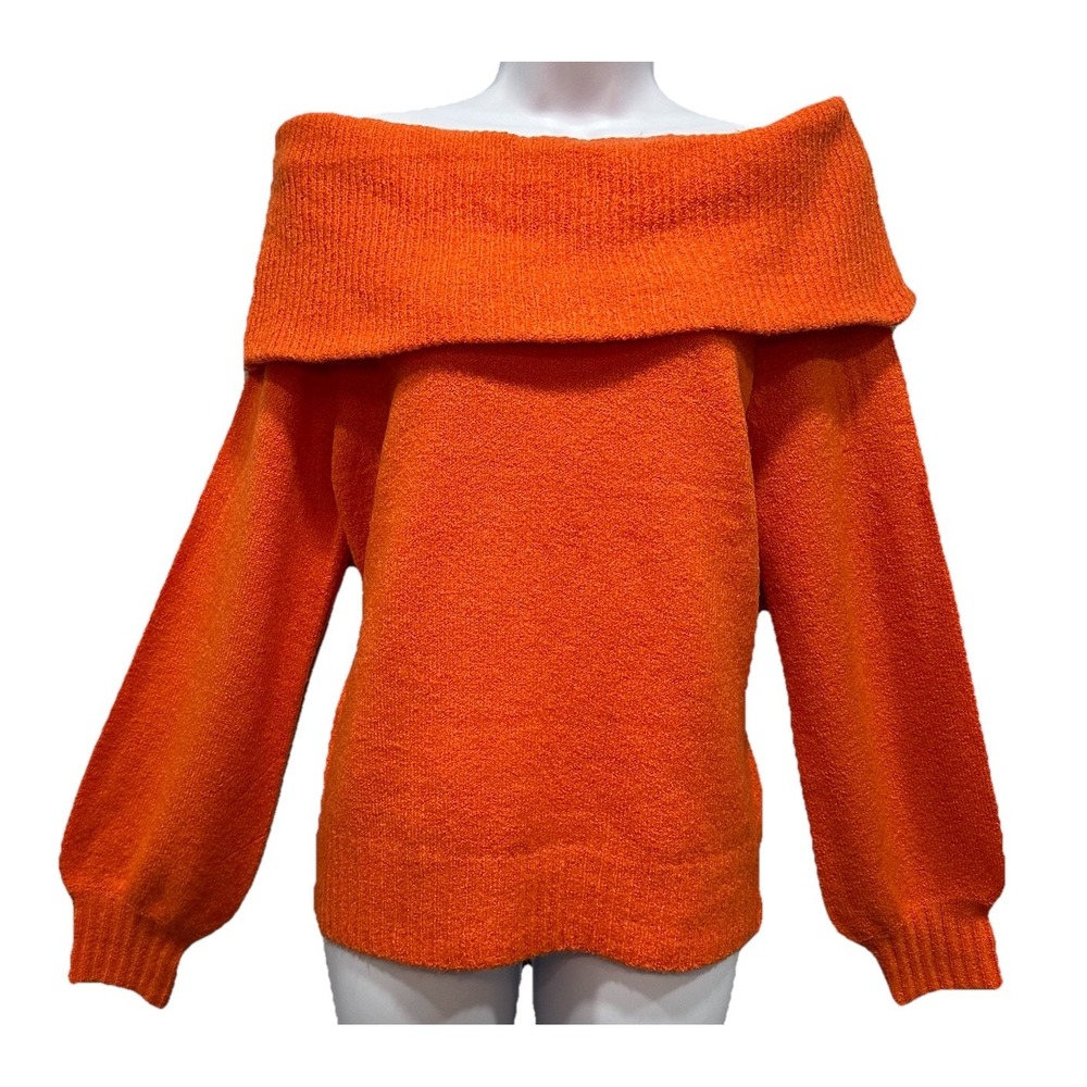 J.O.A. Just One Answer Off The Shoulder Sweater Womens Medium Bright Orange NWT